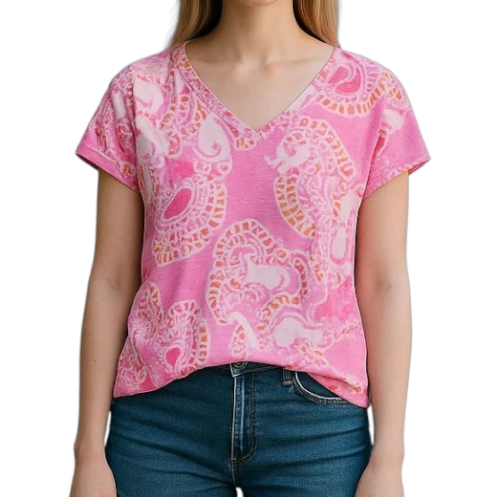 Lilly Pulitzer Linen V-Nevk Printed Tee Size Small